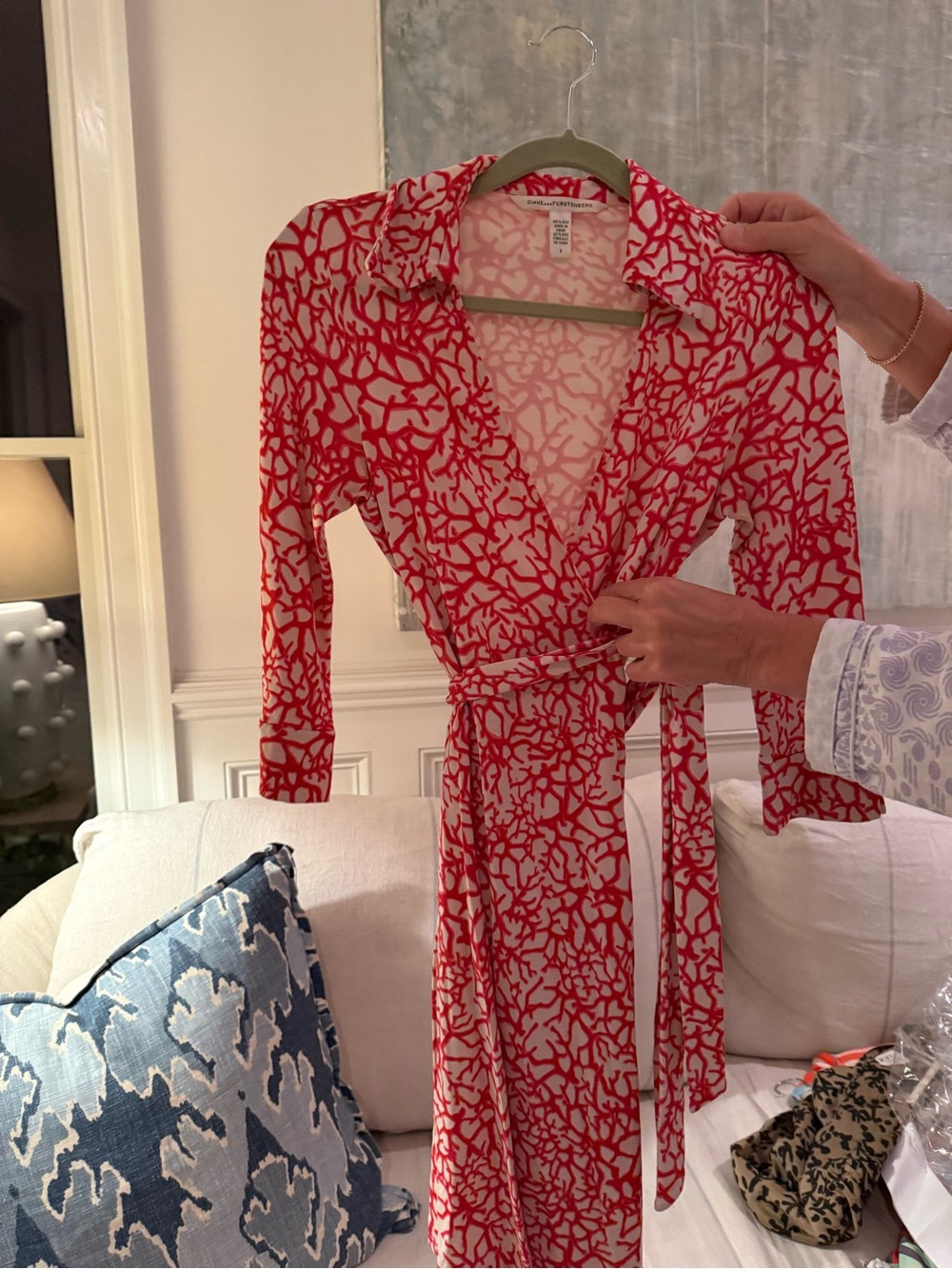 Diane Von Furstenberg Red and White Wrap Dress